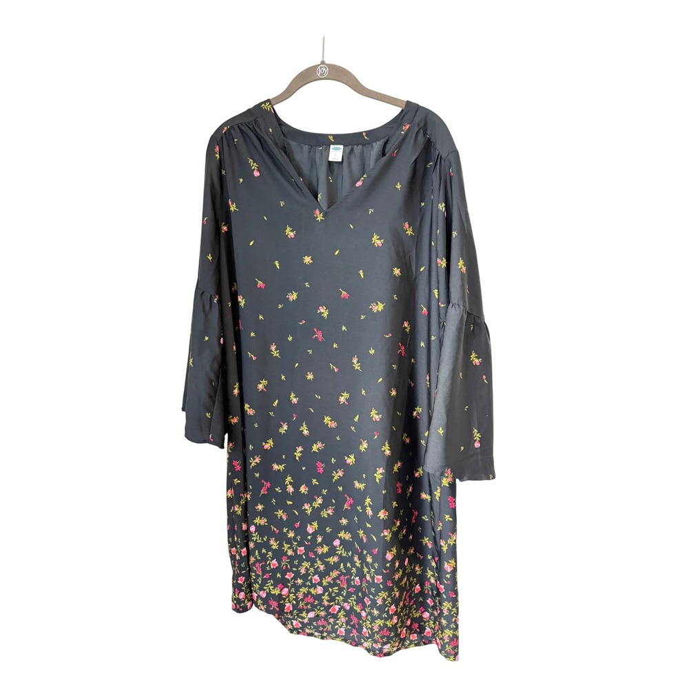 Old Navy Women's‎ Floral Print V-Neck Bell Sleeve Dress Size L Black